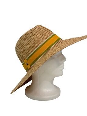 HatAttack Classic Travel Sun Hat Tightly Woven Straw Gold Ribbon Accent NWT T th